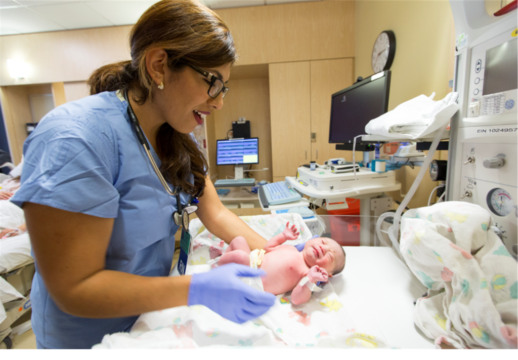 L&D nurse caring for a newborn